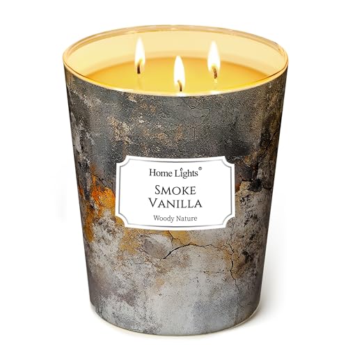 HomeLights Large jar Candle | 3-Wick Long-Lasting Scented Candles, 34oz Natural Soy Wax Candle for Home Scented, Industrial Chic Gifts for Women & Men, Smoke Vanilla - color: Smoke Vanilla, size: 34oz 3-wick