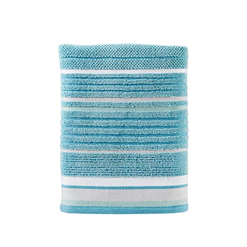 SKL Home Seabrook Stripe 100% Cotton Premium Bath Towel, 550 GSM, Soft & Absorbent Jacquard, Teal - color: Seabrook Stripe, style: Bath Towel