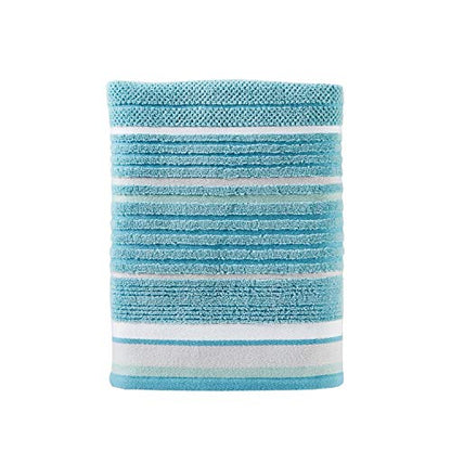SKL Home Seabrook Stripe 100% Cotton Premium Bath Towel, 550 GSM, Soft & Absorbent Jacquard, Teal - color: Seabrook Stripe, style: Bath Towel