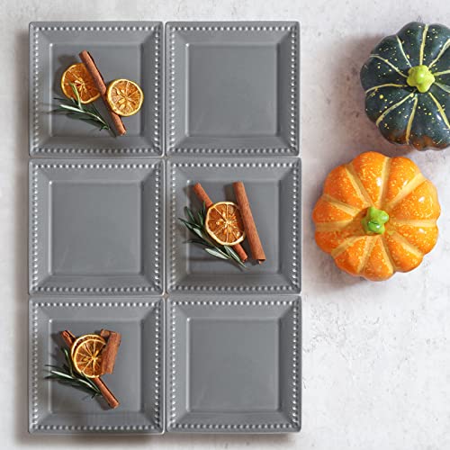 Embossed Appetizer and Dessert Plates, Set of 4, 6 inch Grey Square Dinner Plates for Snack and Restaurant, Dishwasher, Microwave Safe - color: 6 inch-Grey- Dot-4pcs