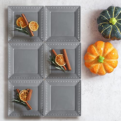 Embossed Appetizer and Dessert Plates, Set of 4, 6 inch Grey Square Dinner Plates for Snack and Restaurant, Dishwasher, Microwave Safe - color: 6 inch-Grey- Dot-4pcs
