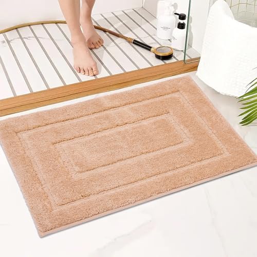 Bath Rug Mat Non Slip,Beige Indoor Doormat,20"x32" | Small Area Rug,Rubber Backed,Soft microfiber,Absorbent,Machine Washable,Bathroom,Entryway,Kitchen,Hallway - color: Beige1