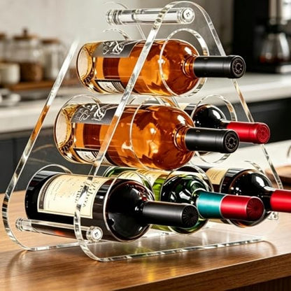 Countertop Wine Rack Acrylic for 6 Bottle Storage Tabletop Triangle Freestanding Wine Holder Organizer - Home, Kitchen, Dining Room Bar Decor