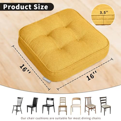 GOFORIT Memory Foam Cushion，Square Seat Cushions for Dining Chairs,Non-Slip Chair Pads with Removable Cover, 16'' x 16'', Yellow - color: Yellow