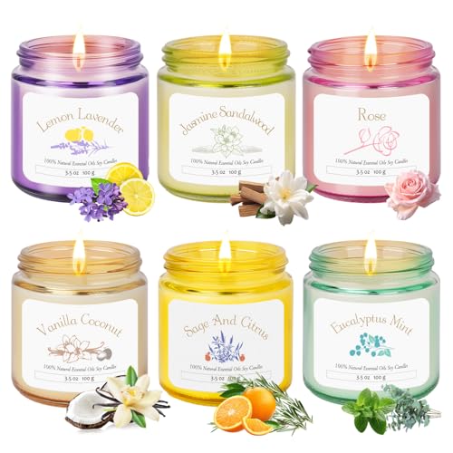6 Pack Candles for Home Scented | Aromatherapy Candles Gift for Women,Soy Wax Long Lasting Jar Candles Gift Set for Women Christmas,Birthday,Mother's Day,Anniversary Present