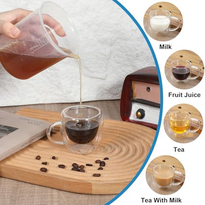 6 Pack 2.7oz Double Walled Glass Coffee Mugs with Handles, Clear Glass Coffee Mugs, Insulated Borosilicate Cups, Insulated Layer Coffees Cups for Cappuccino, Tea, Latte, Milk, Microwave Safe