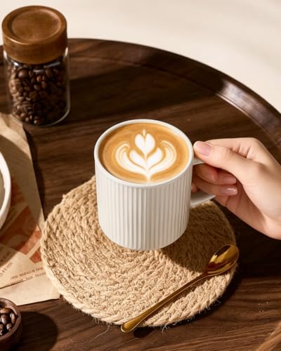 famiware Coffee Mug Set of 4, Star 12 oz Ceramic Mugs Cups Set with Handle | Stoneware Stackable Catering Cup for Coffee, Tea, Cappuccino, Latte, Microwave & Dishwasher Safe, Oat - color: Star-Oat, size: 4 Count (Pack of 1)