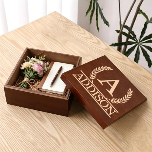 Personalized Wooden Keepsake Box with Monogram, Custom Memory Box with Name | Rustic Storage Chest for Photos & Mementos, Customize Wood Gift Box for Men Women, for Christmas Birthday Wedding Graduation - size: 5.9"L x 5.9"W x 3.9"H, style: Monogram
