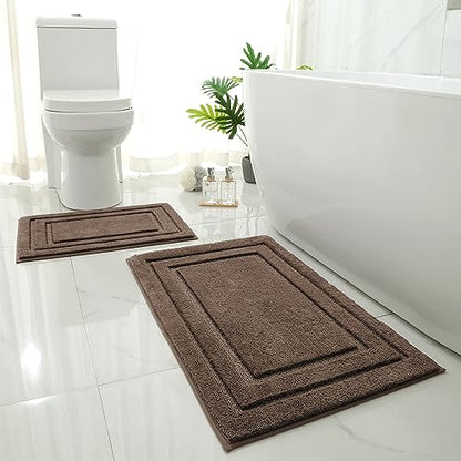 HOMEIDEAS Bathroom Rugs Sets 2 Piece, Super Soft and Absorbent Non Slip Microfiber Machine Washable Bath Mat Set (20" x 32" + 16" x 24", Brown) - color: Loop- Brown, size: 1'4" x 2'8" (16"x24"+20"x32")