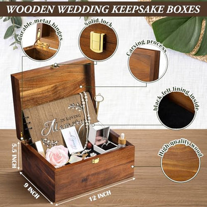 Large Wooden Wedding Keepsake Box with Lid,Heart | 12 x 9 x 5.5 Inch Memory Storage, Engagement Gift for Couples Newlyweds, Bridal Shower Organizer, Photo Jewelry Holder - style: Heart