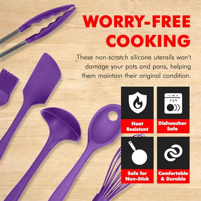 Chef Craft Premium Silicone Kitchen Tool and Utensil Set, 9 Piece, Purple - color: Purple, size: 9 Piece Set
