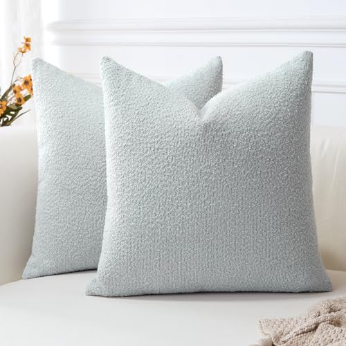 OTOSTAR Pack of 2 Textured Boucle Throw Pillow Covers Square Pillow Cases Cozy Soft Decorative Couch Cushion Case for Chair Sofa Bedroom Living Room Home Decor 20 x 20 Inch, Blue Grey