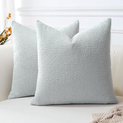OTOSTAR Pack of 2 Textured Boucle Throw Pillow Covers Square Pillow Cases Cozy Soft Decorative Couch Cushion Case for Chair Sofa Bedroom Living Room Home Decor 20 x 20 Inch, Blue Grey