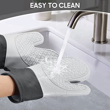 Oven Mitts and Pot Holders Sets, 2 Pack Extra Long, Heat Resistant 500°F | Heat Resistant Silicone Oven Mitt with Soft Cotton Lining, Flexible Gripping for BBQ, Baking, Cooking, Grilling, Kitchen