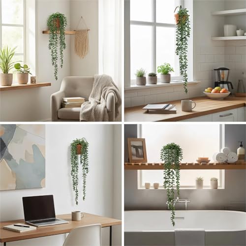 6pcs Fake Hanging Succulents Plants,Faux String of Pearls Plant | Artificial Greenery Decoration for Wall, Diy Filler,Backdrop, Garden, Indoor and Outdoor