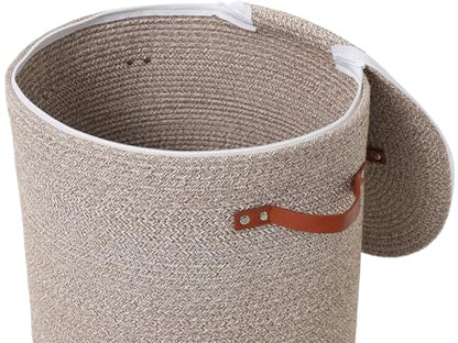 16"x20" Extra Large Cotton Rope Basket with Zipper Lid, Woven Laundry Hamper and Blanket Storage Basket, Round Clothes Bin for Living Room Bedroom, Camel & White Mix - color: All Deep Camel White Mix