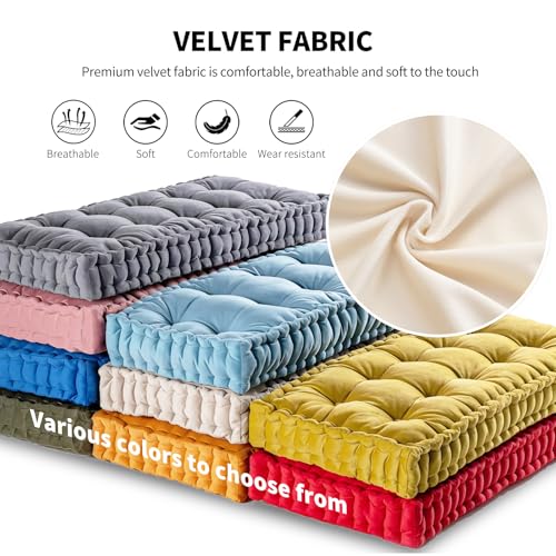 Custom Bench Cushion, Velvet Bay Window Seat Cushions Indoor, Bench Pad Pillow, French Floor Tufted Cushion, 4 Inch Thick