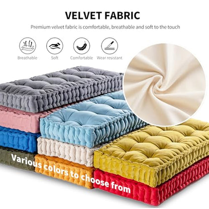 Custom Bench Cushion, Velvet Bay Window Seat Cushions Indoor, Bench Pad Pillow, French Floor Tufted Cushion, 4 Inch Thick
