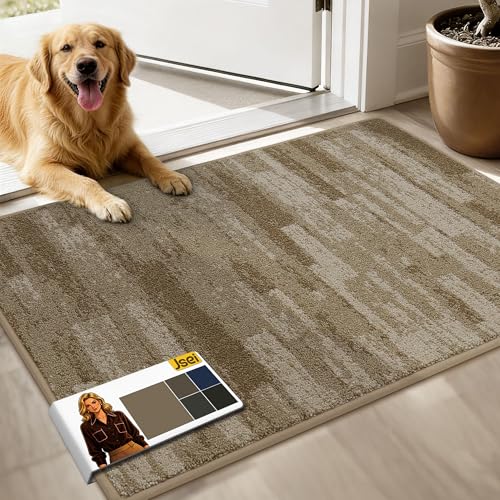 JSEI Dirt Trapper Door Mat 24"x36", Non-Slip Doormat, Beige | Entryway Rugs Washable,Trap Dirt Absorbent Welcome Floor Mat, Low Profile Dog Door Mats for Front Back Door, Wet Shoes & Paws - color: Beige, size: 24'' X 36''