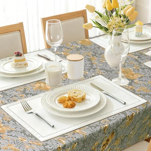 Rectangle PVC Table Cloth Elegant Gold Vine Flower Waterproof Oil-Proof Heavy Duty Vinyl Fitted Tablecloths Wipeable Washable Stain-Resistant Table Cover Dining Christmas Party (Lake Blue,54" X 78") - color: Lake Blue