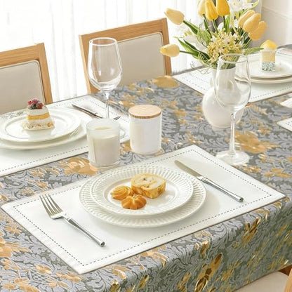 Rectangle PVC Table Cloth Elegant Gold Vine Flower Waterproof Oil-Proof Heavy Duty Vinyl Fitted Tablecloths Wipeable Washable Stain-Resistant Table Cover Dining Christmas Party (Lake Blue,54" X 78") - color: Lake Blue