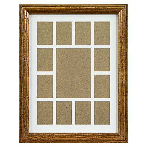 Craig Frames 440138 12 by 16-Inch Brown Picture Frame, Single White Collage Mat with 13 Openings - color: 13-Opening School Year Mat - 440138 Frame