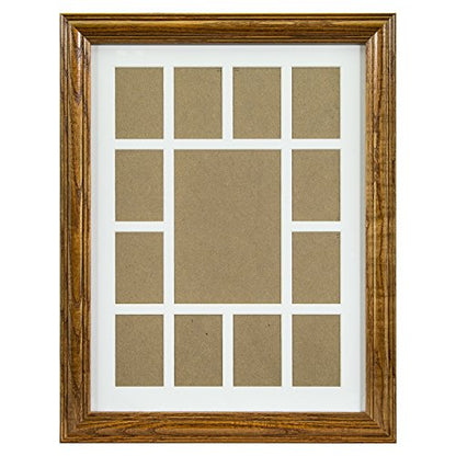 Craig Frames 440138 12 by 16-Inch Brown Picture Frame, Single White Collage Mat with 13 Openings - color: 13-Opening School Year Mat - 440138 Frame