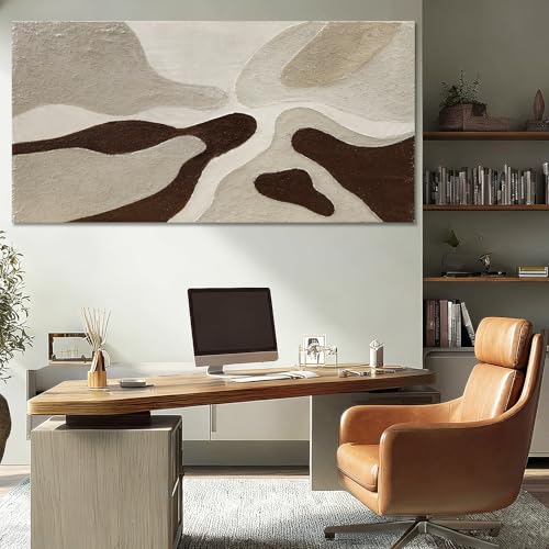 Hand-Painted Abstract Wall Art Neutral Beige Brown Living Room 29x58 Inch - color: Brown, size: 58"L x 29"W