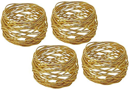 ARN Crafts Golden Round Mesh Napkin Rings- for Weddings Dinner Parties or Every Day Use (Gold Mesh Napkin Rings- Set 12)