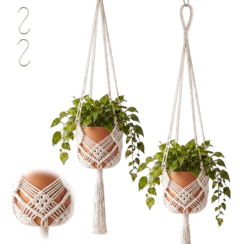 Shappy 2 Pack Boho Macrame Plant Hanger, Large Hanging Planter Plant Holder Pot Hanger Hanging Basket Wall Planters, Plants Lover Gift for Indoor Garden (Classic, White) - color: White, size: Style B