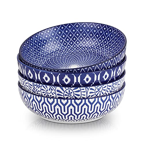 Selamica Ceramic 30 Ounce Pasta Bowls set of 4, 8 inch Serving Bowl Wide and Shallow Microwave Dishwasher Safe, Vintage Blue - color: Vintage Blue, size: 8 Inch