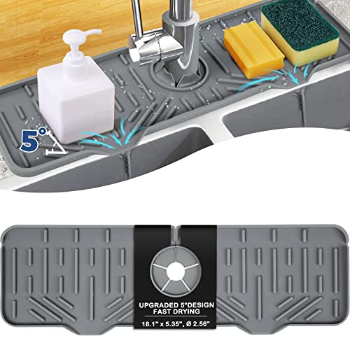 BFONS XL Silicone Faucet Handle Drip Catcher Tray, Gray, 18.1in x 5.7in x 0.79in - size: Grey(1Pack): 18.1"x5.7"