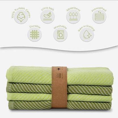 Ossano Kitchen Hand Towels - 4 Pack, (20" x 30") - Extra Soft & Striped - Versatile as, Flour Sack Towels, Kitchen Tea Towel, Dish Drying Towels, Soft Dish Cloths, Sage and Bright Green - color: Sage and Bright Green