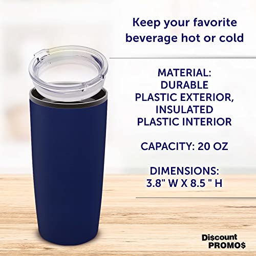 DISCOUNT PROMOS Plastic Tumblers 20 oz. Set of 6, Bulk Pack - With lids, Ice Coffee Tumbler, To Go Cup, Insulated - Blue - color: Blank – Blue