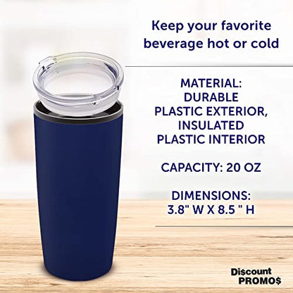 DISCOUNT PROMOS Plastic Tumblers 20 oz. Set of 6, Bulk Pack - With lids, Ice Coffee Tumbler, To Go Cup, Insulated - Blue - color: Blank – Blue