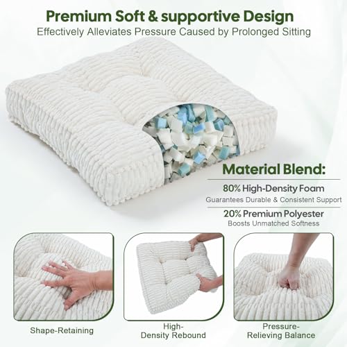 idee-home Recliner Cushions with Lumbar Support Pillow Set for Elderly | 20x20x5 Inch Recliner Seat Cushion Tufted, Large Square Seat Cushion Non-Slip Reduce Hip & Lumbar Pain - color: Beige Seat&lumbar