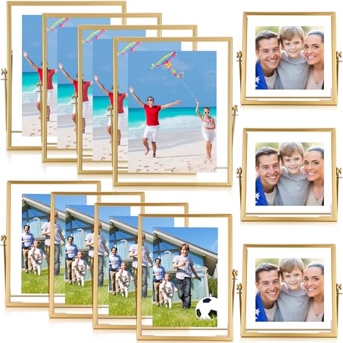 12 Pack 6x6, 6x8, 7x9 Inch Gold Floating Frame for Photo 4x4, 4x6, 5x7 Inch Floating Picture Frame Collection Vintage Metal Minimal Ornate Easel for Pictures Photos Desk Tabletop Display - color: Gold, size: 4x4,4x6,5x7Inches