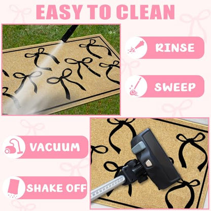 Black Bow Mat Cute Welcome Mat for Inside Outside Entrance Girl Bedroom Rug - color: Bows Black