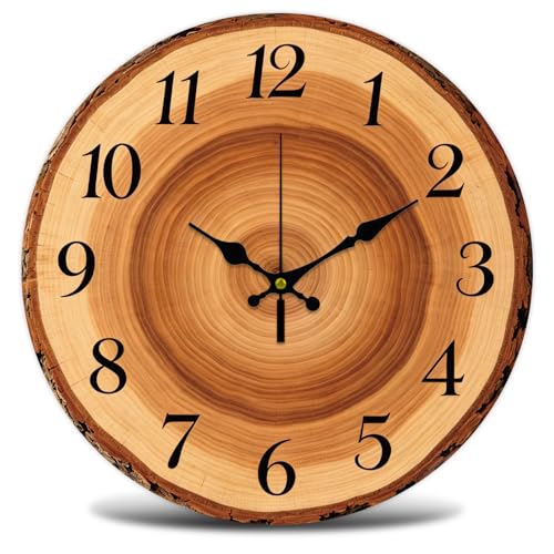 Annual Ring Wall Clock Silent Non-Ticking 12" for Living Room Decor | 1 AA Battery Operated (not Included); Easy to Read; Keep Accurate Time; Rustic Nature; Kitchen Bedroom Indoor Use - color: Tree Ring