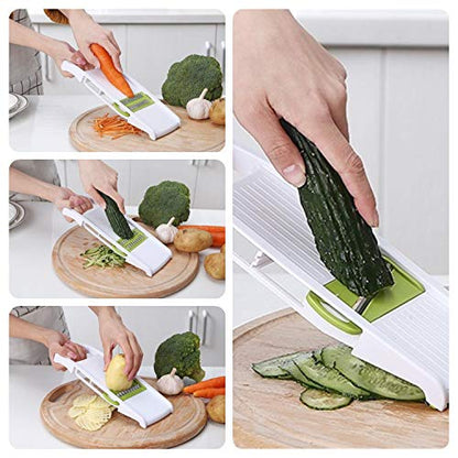 NACOLUS 5 in 1 Mandoline Slicer Vegetable Slicer Mandolin Multi Blade Potato Veggie Slicer Vegetable Cutter Julienne Shredder Potato Slicer Green - color: Green