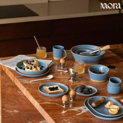MORA Giant Salad Bowl Set with Wood Salad Servers, 4 qt Large Ceramic Serving Bowl for Salad, Pasta & Fruit, Microwave, Oven and Dishwasher Safe - Sky - color: Sky