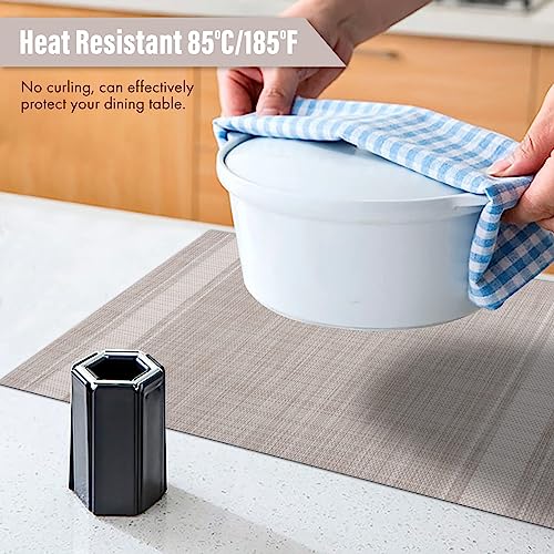 WUBAYI Placemats, Set of 6 Table Mats Heat Resistant Stain Resistant Non-Slip Woven Vinyl Insulation Placemats, Washable Durable Elegant Table Mats for Kitchen Dinning Restaurant(Beige White) - color: Beige White