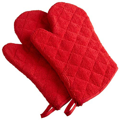 DII Basic Terry Collection 100% Cotton Quilted, Oven Mitt, Red, 2 Piece - color: Red, size: Oven Mitt