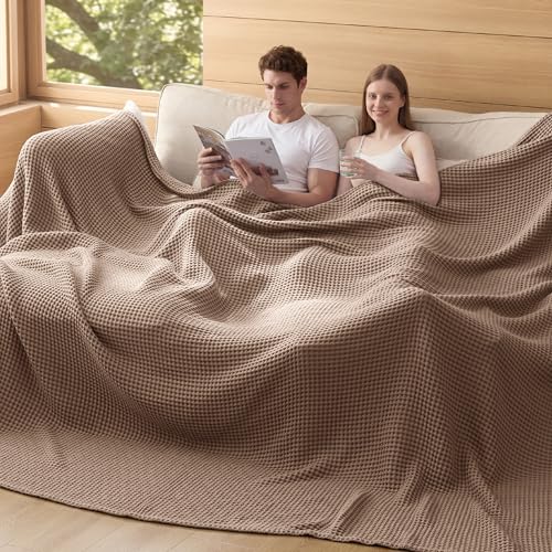 Bedsure Lightweight 100% Cotton Waffle Blanket, 120x94, Coffee Brown | Summer, Breathable, Soft, Comfort, Light, Thin, Textured, Bed, Couch, Sofa, Chair, Oversized King, Sheet Blanket, Cozy Gifts - color: Coffee Brown, size: Oversized King (120" X 94")