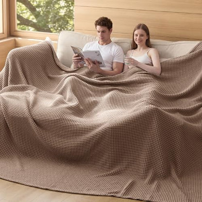 Bedsure Lightweight 100% Cotton Waffle Blanket, 120x94, Coffee Brown | Summer, Breathable, Soft, Comfort, Light, Thin, Textured, Bed, Couch, Sofa, Chair, Oversized King, Sheet Blanket, Cozy Gifts - color: Coffee Brown, size: Oversized King (120" X 94")