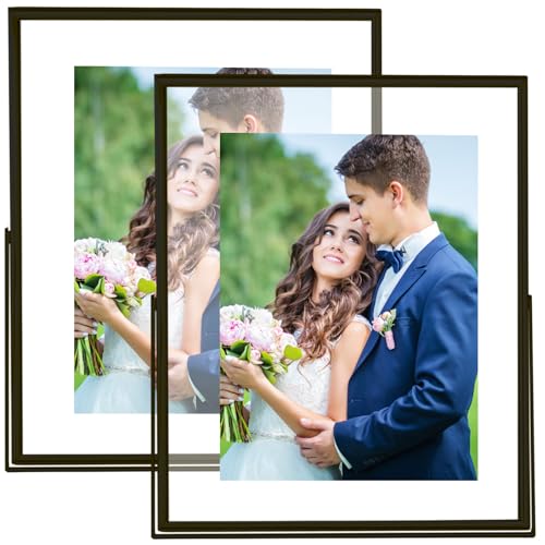 8x10 Picture Frame set of 2, for 5x7 6x8 with Floating Effect, for 8 x 10 without Floating, Double Real Glass Photo Frames Only for Tabletop, Home or Wedding Decoration Gift (Vertical Black) - color: Black (Vertical), size: 8x10 for 6x8 5x7 (2 Pcs)