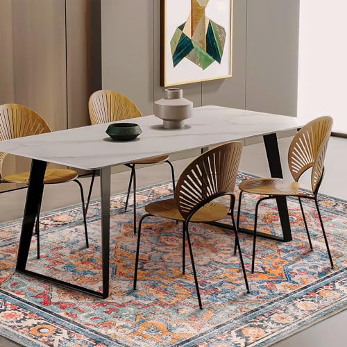 CHAMPLANT Washable Area Rug 9'x12' Boho Chic Medallion Distressed Design Non-Shedding Easy Care Ideal for High Traffic Areas in Living Room Bedroom Office Coffee Table Large Carpet - color: Blue and Yellow, size: 9' x 12' (Rectangular)