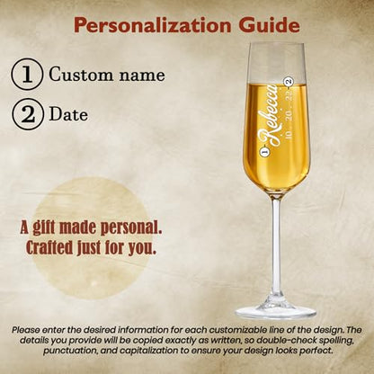 Personalized Champagne Flutes with Name – Script Engraved Champagne Glasses, Custom Name & Date, Wedding Anniversary Birthday Toast Glass (Champagne Flutes-D8) - color: Champagne Flutes-D8