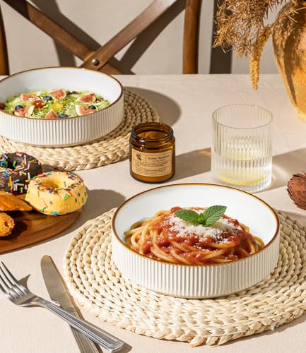 GBhome 7.5 Inch Pasta Bowls Set of 6, Ceramic Salad Bowls, Warm White | Double Reactive Glaze Bowls for Pasta, Noodles & Fruit, Scratch Resistant, Microwave & Dishwasher Safe - color: Warm White, size: Set of 6