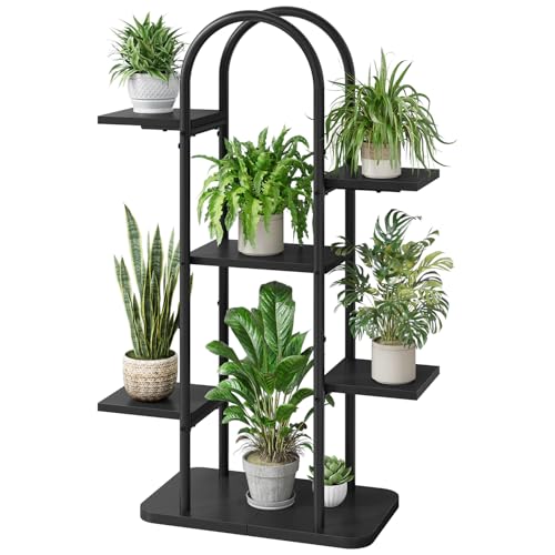 Gewudraw Plant Stand Indoor, 6-Tier Metal Plant Shelf, Black | Flower Stand for Multiple Plants, Farmhouse Style Plant Display Shelf for Living Room, Balcony, Patio, Garden - color: Black